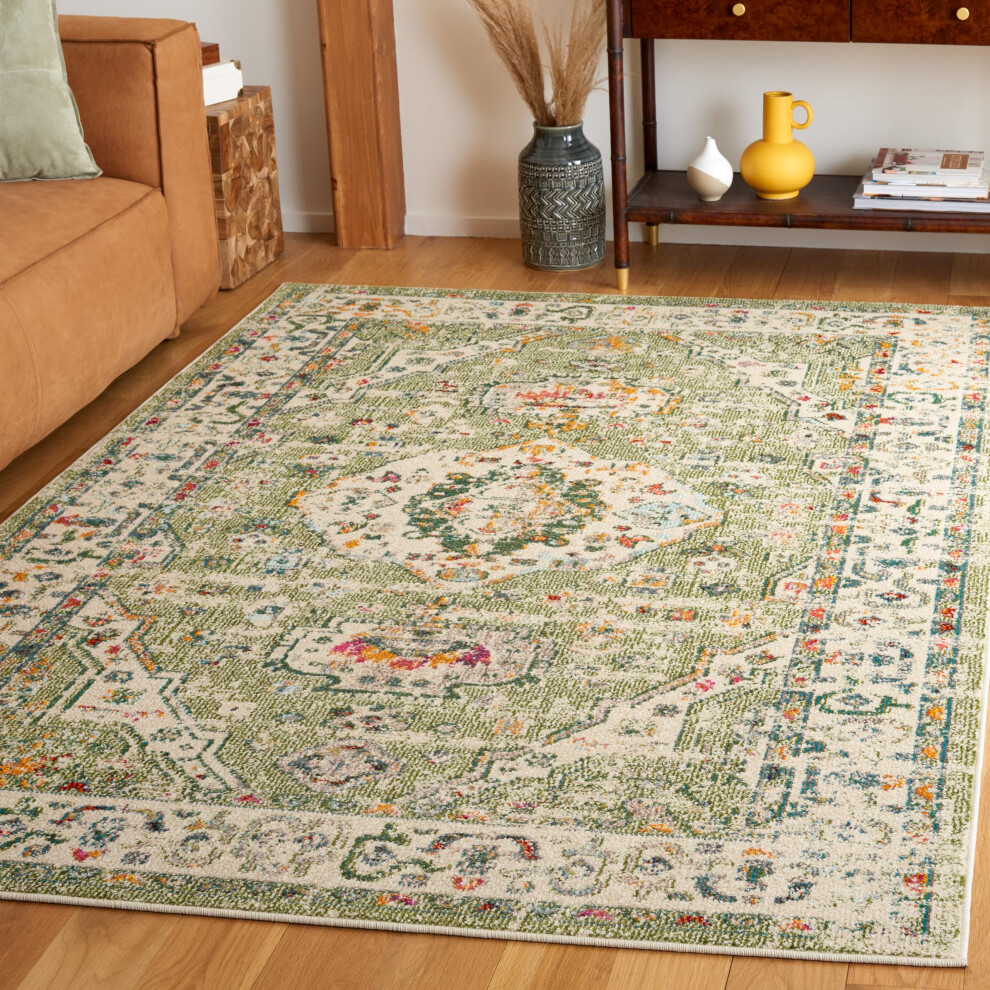 Safavieh Boho Rug For Living Room, Dining Room, Bedroom - Madison Collection, Short Pile, In Sage And Ivory, 160 X 229 Cm