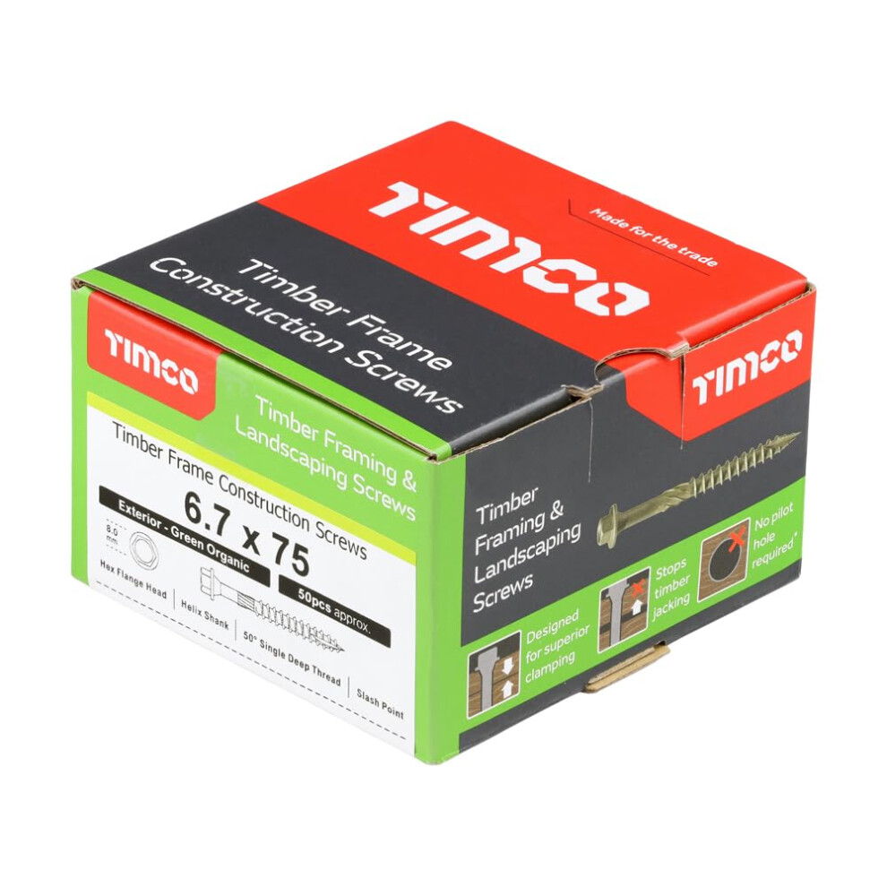 Timco Timber Screw ? Hex Head ? Exterior ? 6.7 X 75 - Box Of 50 Green