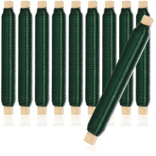 com-four? 10x Flower wrapping wire set - Green binding wire wound on a wooden stick - Thickness 0,65 mm, 1000 g (Green - 10 pieces)