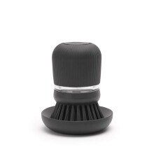 Brabantia Refillable Soap Dispensing Washing Up Brush (Dark Grey) Secure Grip Palm Brush with Storage Tray
