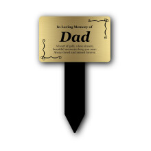 Gold Dad Memorial Stake ? Garden Remembrance Grave Marker with Engraved Solid Aluminium Plaque (140?90 mm) on 5 mm Black Acrylic Stake ? Weatherproof