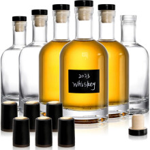 Hacaroa Set of 6 Glass Liquor Bottles with T-Top Caps, 375 ml Clear Bordeaux Wine Bottle, Heavy Base Vodka And Home Brewing Bottles for Kombucha,