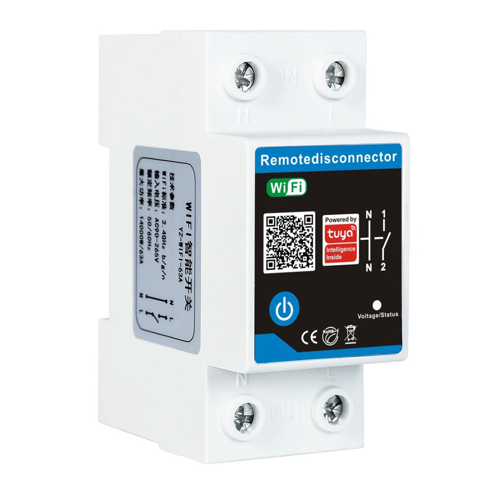 Dewin Tuya Wifi Smart Switch, Timer Din Rail Smart Switch Circuit Breaker Ac230v 63A Mobile Phone App Wireless Remote Control Smart Timing Switch 5051224597109