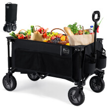 TIMBER RIDGE Festival Trolley on Wheels, 200L Folding Camping Trolley Wagon with Adjustable Handle & Cup Holder, Foldable Heavy Duty Trolley Cart for