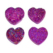 GEMKORA (4 pcs) Purple Quartz Druzy Heart Gemstones, Home, Office, Living Kitchen, Room Decor, Loose Gems, DIY, Wire Wrapping, Reiki, Wikka, Healing