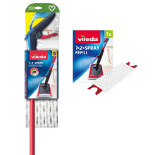 Vileda 1-2 Spray Mop, Microfibre Flat Floor Spray Mop with Extra Head Replacement, Set of 1x Mop and 1x Refill
