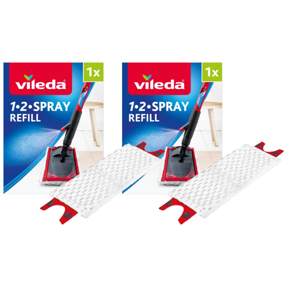 Vileda 1-2 Spray Microfibre Pads Refill Mop Head Replacement Set For Ultramax And Spray Mops, Pack Of 2 Refills