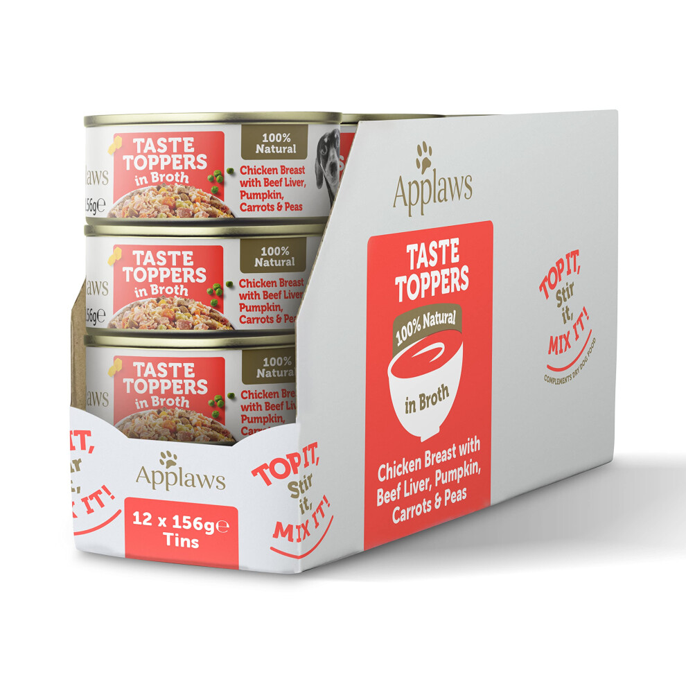 Applaws 100% Natural Adult Wet Dog Food, Chicken Breast With Beef Liver And Vegetables In Broth Tin (12 X 156G)