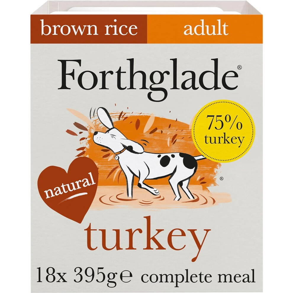 Forthglade Wet Dog Food (18 X 395G Trays) - Wholegrain & Hypoallergenic Dog Food, Turkey With Vegetables And Rice, Adult Stomach Sensitive Meals Brown