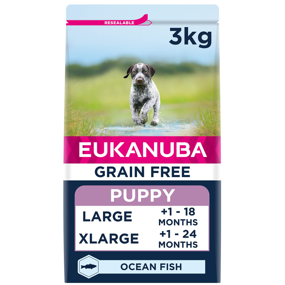 Eukanuba Free Complete Dry Dog Food For Puppy Large And Giant Breeds With Ocean Fish 3 Kg Grain