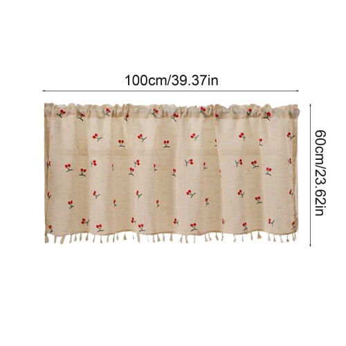 Linen Short Curtains Boho Light-Filtering Red 1 Pair 2