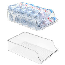 Puricon 2 Pcs Bottled Water Fridge Dispenser Organizer, Clear Plastic Storage Freezer Bin Drawer Pantry Kitchen Organizer Beverage Container -500ml
