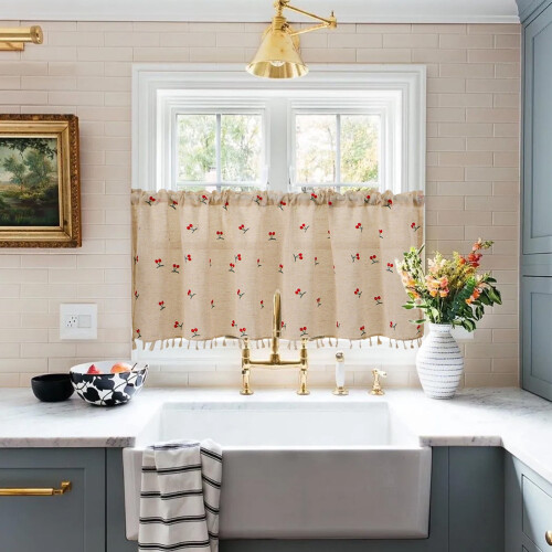Short Linen Curtains Polyester Bedroom Kitchen Door Cabinet 2
