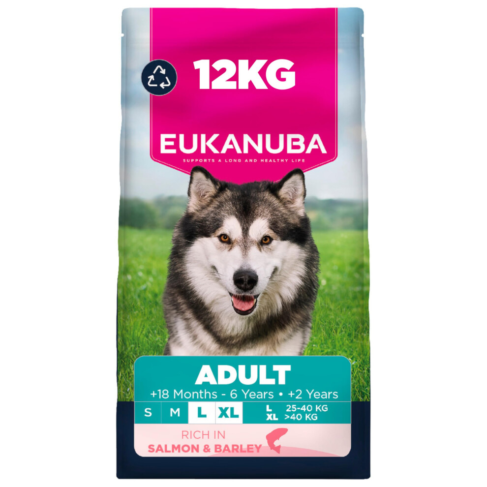 Eukanuba & Barley - Complete Dry Dog Food - For Adult Large & Giant Breed Dogs 12Kg Salmon