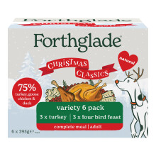 Forthglade Wet Dog Food Christmas Variety Pack (6 x 395g Trays) - Grain Free & Hypoallergenic Dog Food, Adult 1 Year+, Turkey with Cranberry & Four