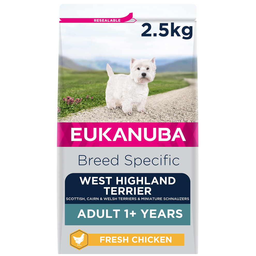 Eukanuba Complete Dry Dog Food For Adult West Highland Terrier Breed Types With Fresh Chicken 2.5 Kg