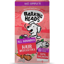 Barking Heads Complete Dry Dog Food 2kg - Adult All Hounder Hair Necessities Salmon - Natural Grain Free Hypoallergenic for Skin & Coat - Vet Approved