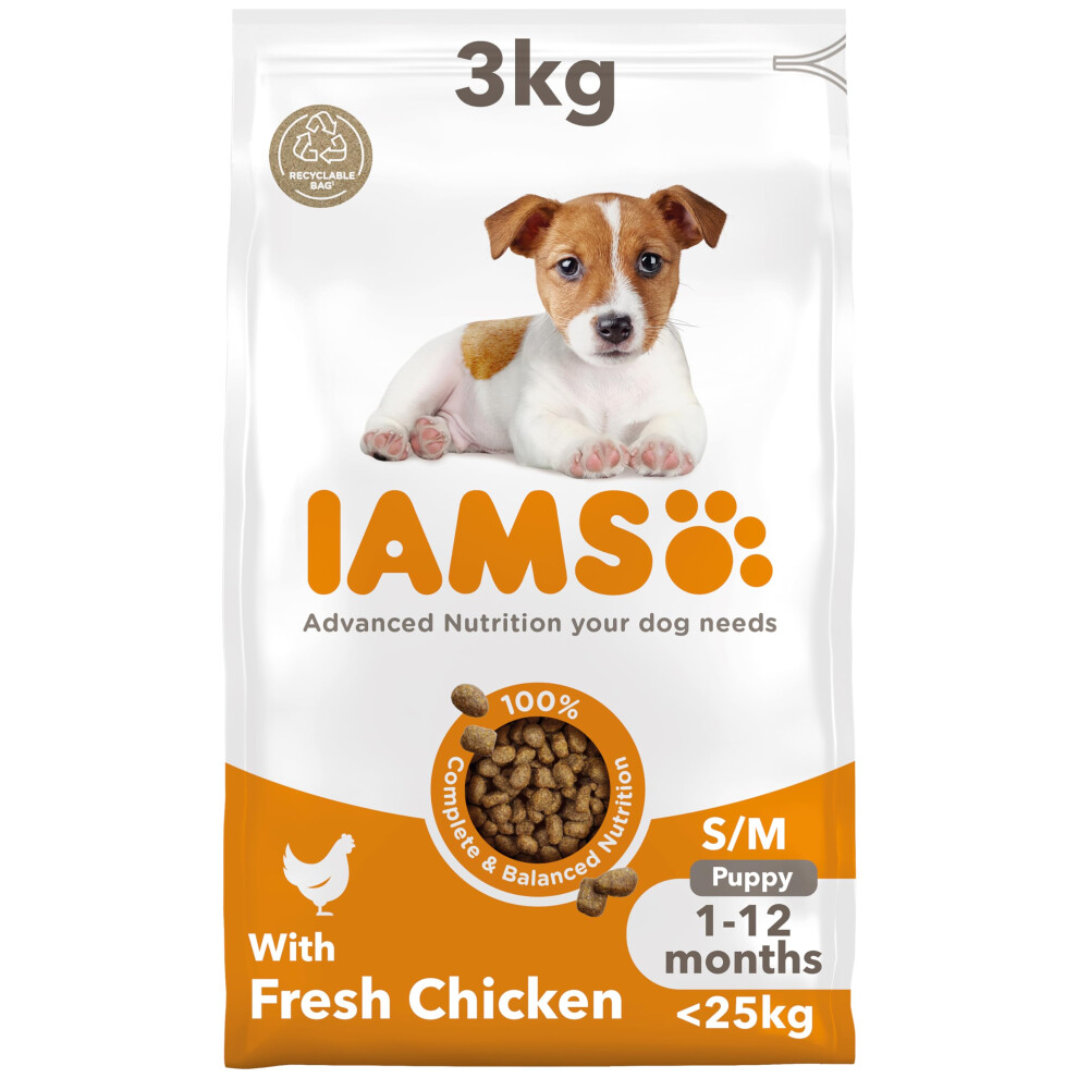 Iams Puppy Small Medium Complete Dry Dog Food Chicken 3Kg - For Healthy Growth