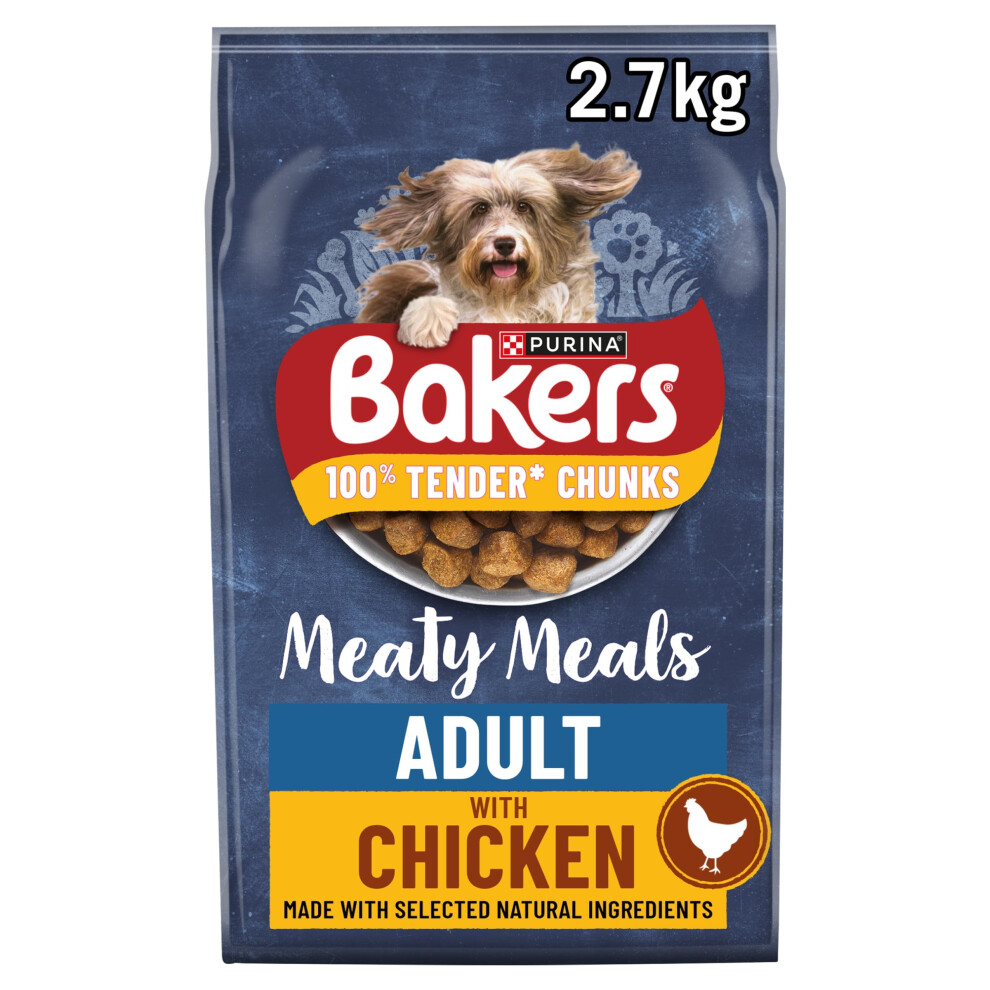 Bakers Meaty Meals Adult Dry Dog Food Chicken 2.7Kg (Pack Of 4)