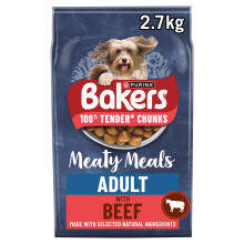 BAKERS Meaty Meals Adult Dry Dog Food Beef 2.7kg (Pack of 4)