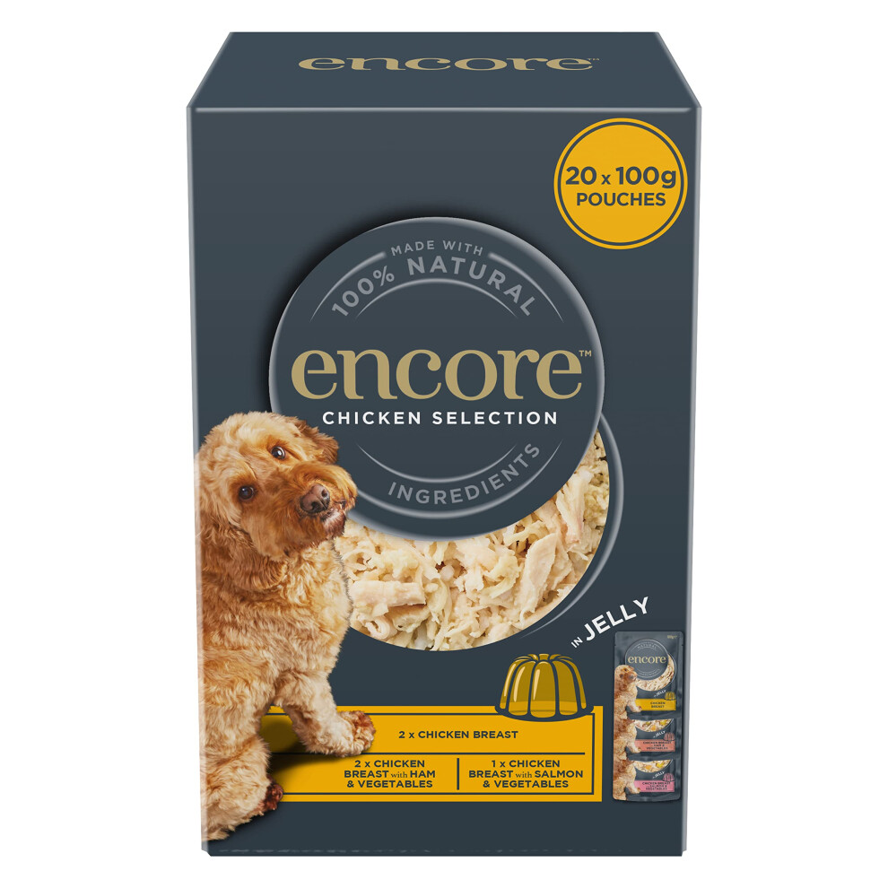 Encore Natural Adult Wet Dog Food, Chicken Selection In Jelly 100G Pouch (4 X (5 X 100G Pouches))