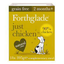 Forthglade Complementary Wet Dog Food (18 x 395g Trays) - Grain Free & Hypoallergenic Dog Food, Just 90% Chicken, Stomach Sensitive Meals with Natural