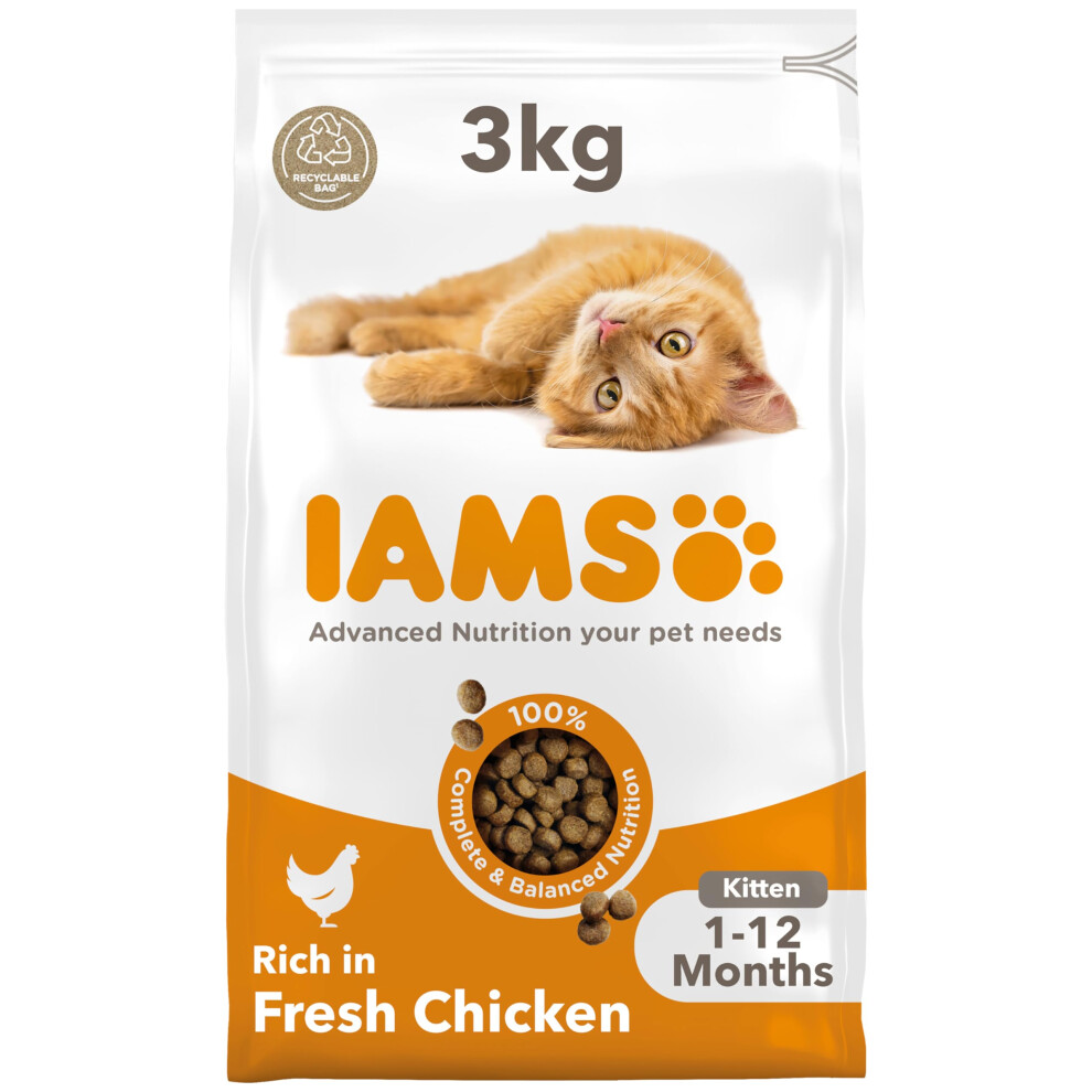 Iams For Vitality Dry Kitten Food With Fresh Chicken, 3 Kg, Packaging May Vary