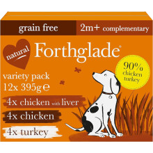 Forthglade Complementary Wet Dog Food (12 x 395g Trays) - Grain Free & Hypoallergenic Dog Food, Just Chicken, Chicken with Liver & Turkey, 90% Protein