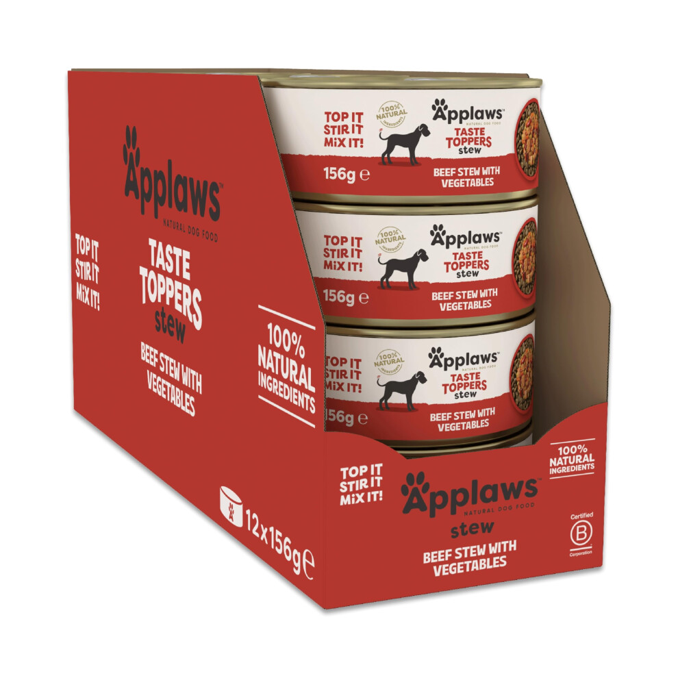 Applaws 100% Natural Wet Dog Food Tins, Free Beef With Vegetables Stew, 156G (Pack Of 12) Grain