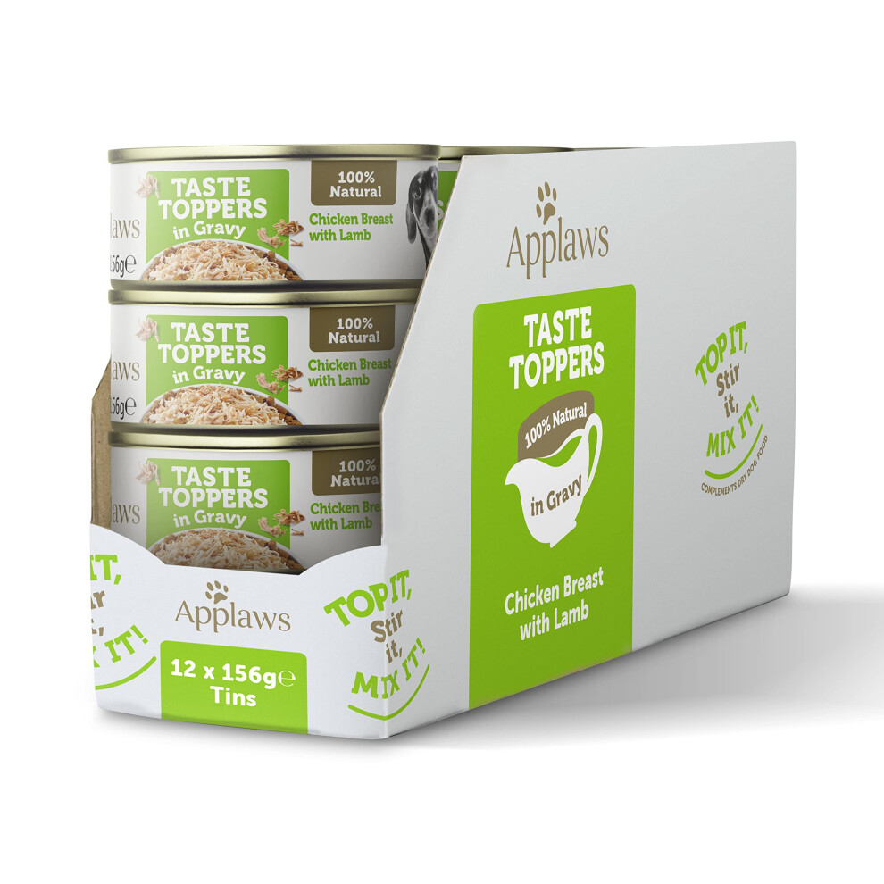 Applaws 100% Natural Wet Dog Food Tins, Free Chicken And Lamb In Gravy, 156G (Pack Of 12) Grain