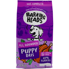Barking Heads Complete Dry Dog Food 6kg - Puppy All Hounder Puppy Days Turkey - Natural Grain Free Hypoallergenic for Sensitive Digestion &