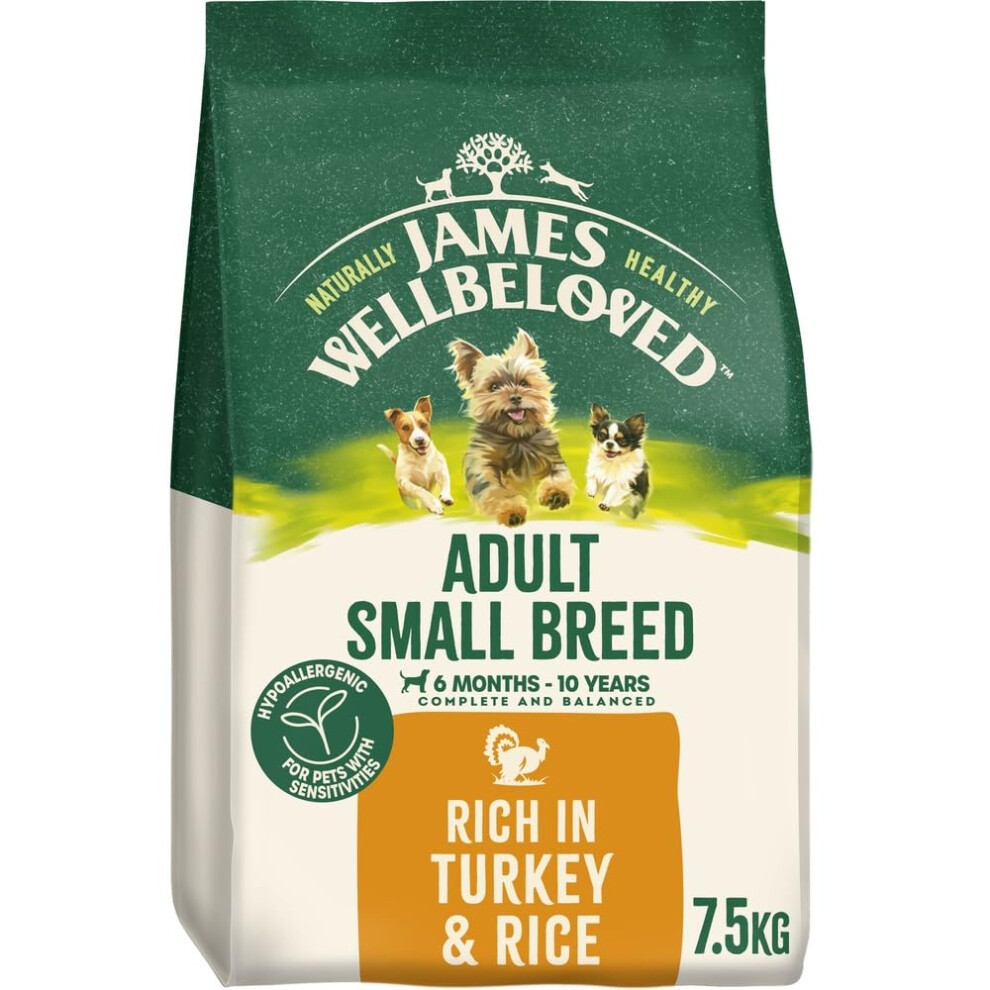 James Wellbeloved Hypoallergenic Dry Dog Food For Adult Small Breed Turkey & Rice 7.5 Kg