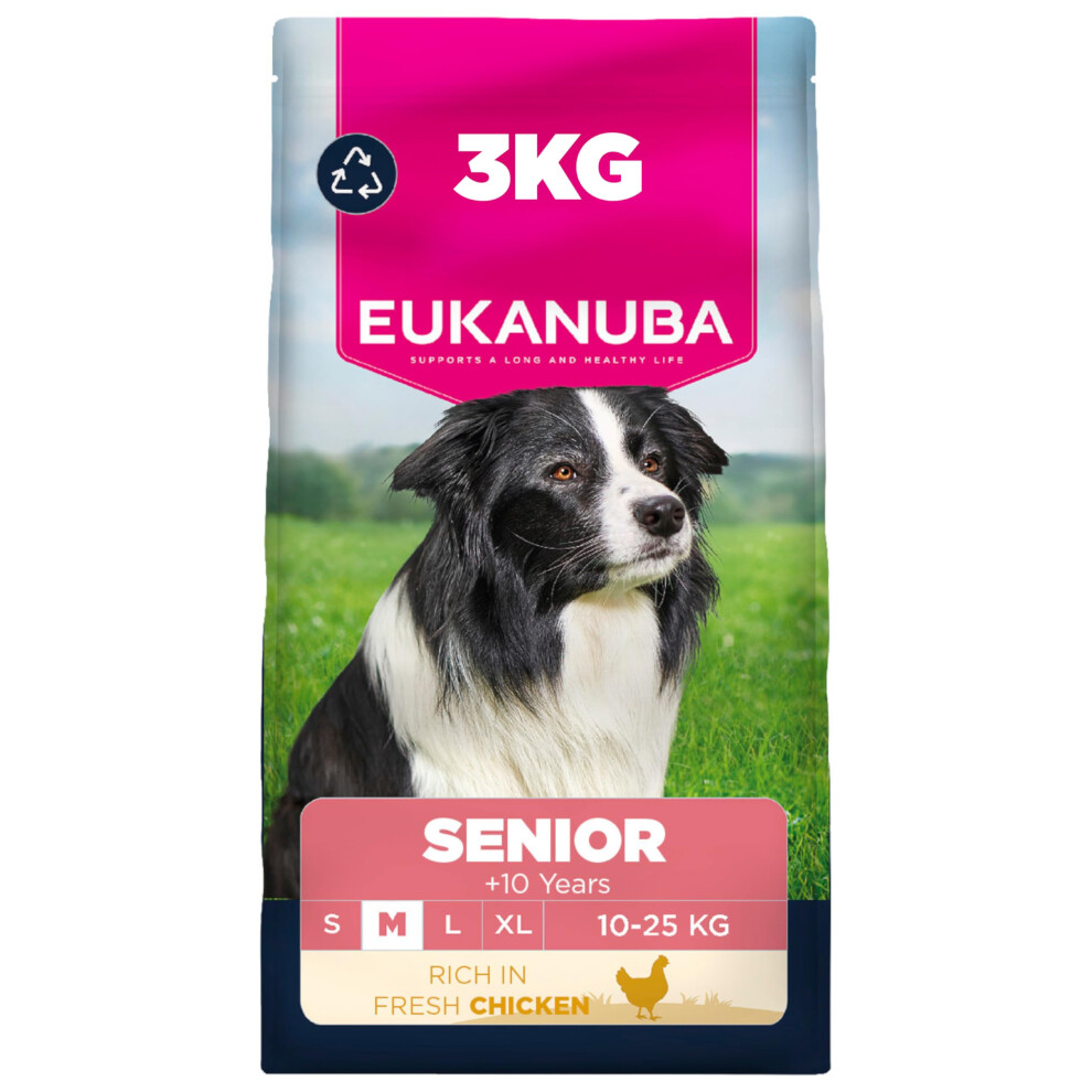 Eukanuba Fresh Chicken - Complete Dry Dog Food - For Senior Medium Breed Dogs 3Kg