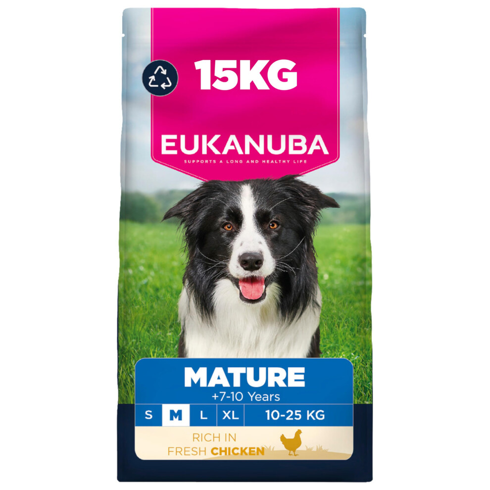 Eukanuba Fresh Chicken - Complete Dry Dog Food - For Mature Senior Medium Breed Dogs 15Kg