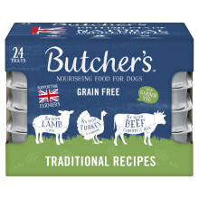 Butcher's Complete Wet Tray Grain Free Hypoallergenic Adult Dog Food Traditional Recipes Pack 24x150g - Lamb, Turkey & Beef