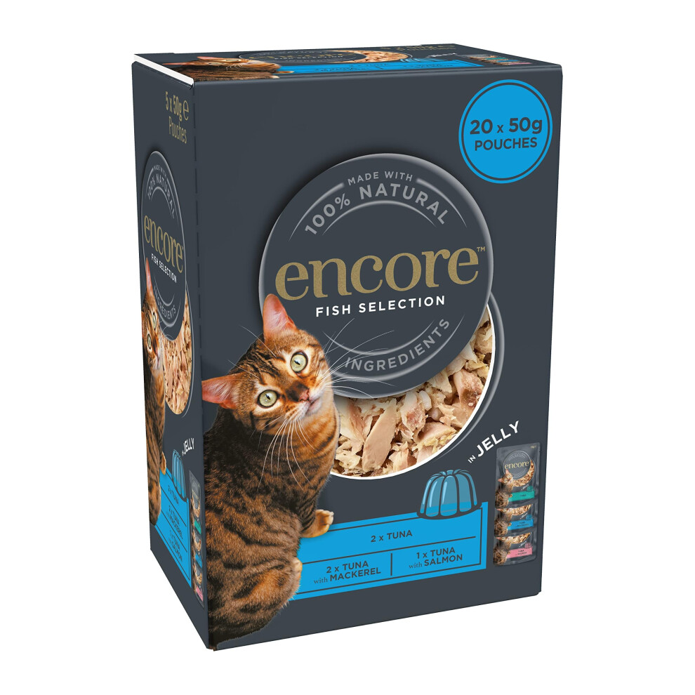 Encore Natural Wet Cat Food, Multipack Tuna With Fish Selection In Jelly 5 X 50G Pouch, Pack Of 4 (Packing May Vary)