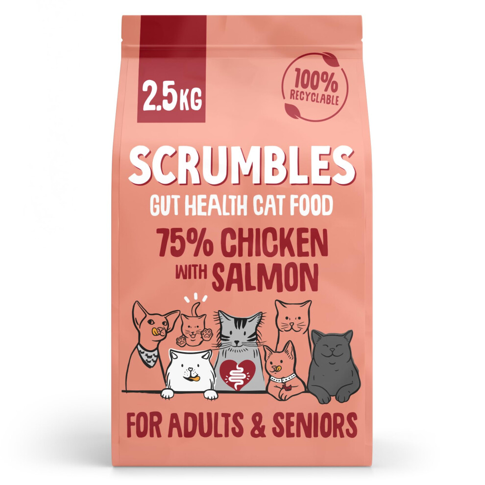 Scrumbles All Natural Dry Cat Food With Chicken And Fresh High Protein Food For Adults And Seniors, 2.5 Kg, Bag Salmon/Pink