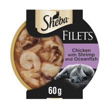 Sheba Fillets Cat Food Tray with Chicken, Shrimp and Ocean Fish in Gravy 2x16x60g