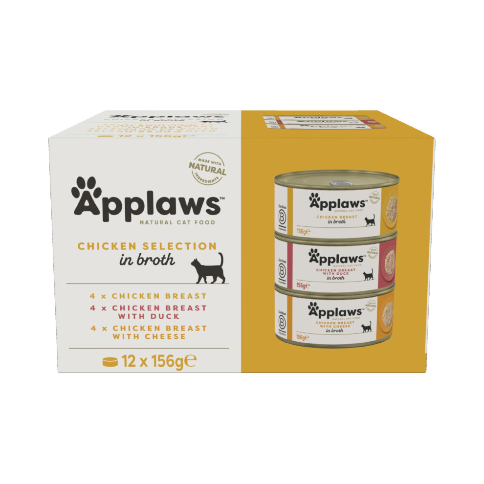 Applaws 100% Natural Wet Cat Food, Multipack Chicken Selection In Broth 156 G Tin (Pack Of 12)