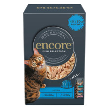 Encore 100 Percent Natural Wet Cat Food, Multipack Fish Selection in Jelly Pouch, 50g (Pack of 40 Pouches)