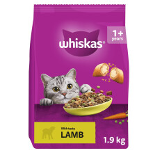 WHISKAS Adult Dry Cat Food 1.9kg with Lamb (Pack of 4)