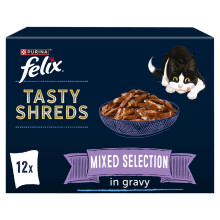 FELIX Tasty Shreds Mixed Selection in Gravy Wet Cat Food 12x80g (Pack of 4)