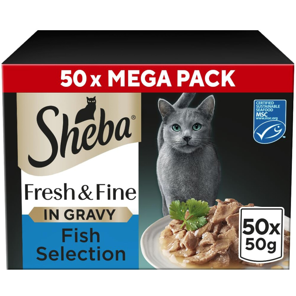 New Sheba Fresh & Fine Cat Pouches Fish Collection In Gravy 50X50g