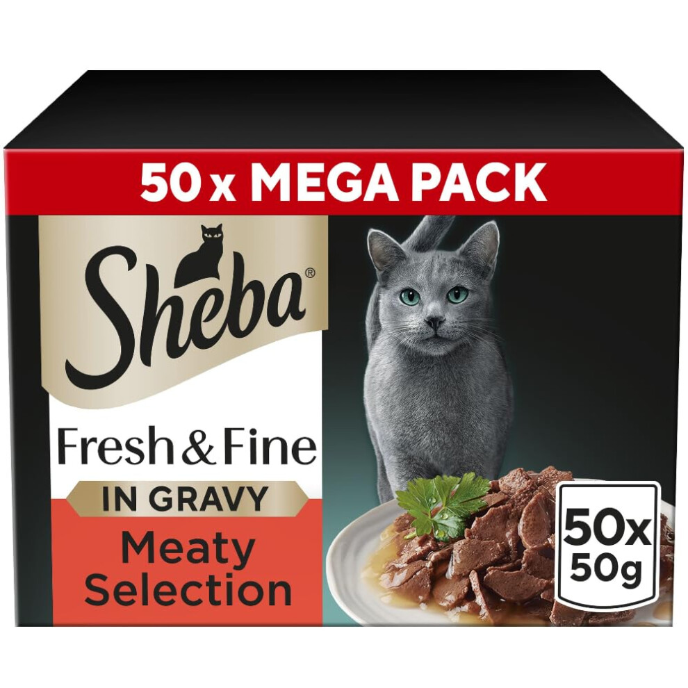 New Sheba Cat Pouches Meaty Pieces In Gravy 50X50g Fresh & Fine