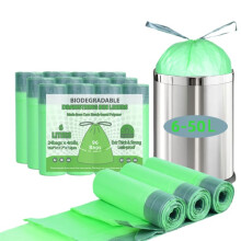 96 Organic Waste Bags 6 L with Drawstring, Bin Liners for Compost Containers, 4 Rolls, 96 Pieces, Kitchen Food Bin Bags, Biodegradable Bag, Organic