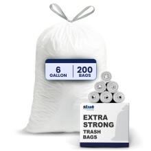 Plasticplace 4-6 Gallon White Drawstring Bags, 100% Prime Material, 17x20, 0.7 Mil, 200/Case