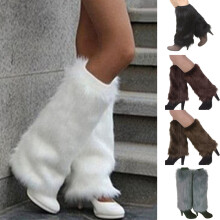 Women Fur Leg Warmer, Fashion Sexy Solid Color Soft Faux Fur Furry Plush Winter Leg Warmer Boot Cuffs Cover