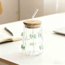 Tasse à lait en verre avec couvercle et motif nœud, 350 ml
