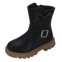Girls Boots,Thick Heels Soft Soles Mid Length Bow Leather Mid Tube Warm Boots Comfortable Casual Shoes for Big Kids,Toddler Boots,Black,5-5.5 Years
