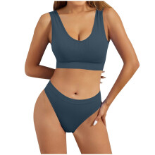 Women's Dark Blue XL Lingerie Set – Shockproof U-Back Tank Top & Matching Bottoms, Compatible with Fitness & Lounge